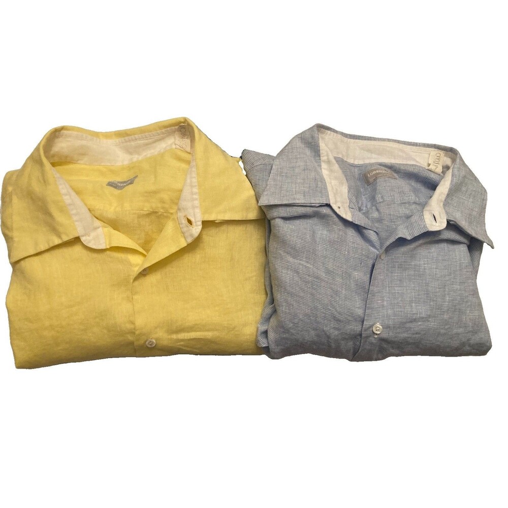 Lot of 2 Men's Lorenzini Linen Long Sleeve Shirts Yellow Blue Measures Size 3XL